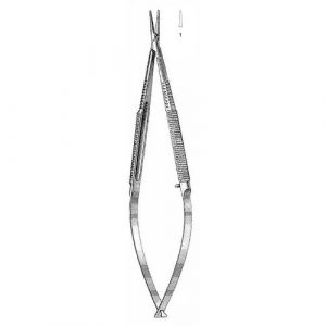 Microsurgical Needle Holder 18.0 cm , Round Handle, Straight Jaws, Micro Tip, With Catch  - JFU Industries