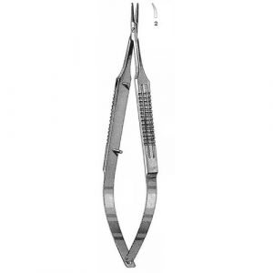 Castroviejo Needle Holder 13.0 cm , 9mm Smooth Jaws, Wide Serrated Handle, Curved, Without Lock  - JFU Industries
