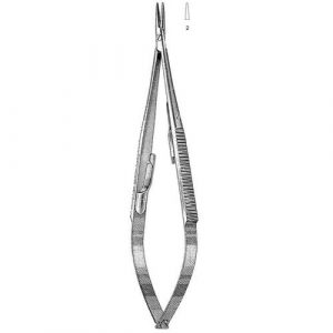 Castroviejo Needle Holder 14.0 cm , 11mm Tungsten Carbide TC Jaws, Flat Serrated Handle With Lock, Serrated  - JFU Industries