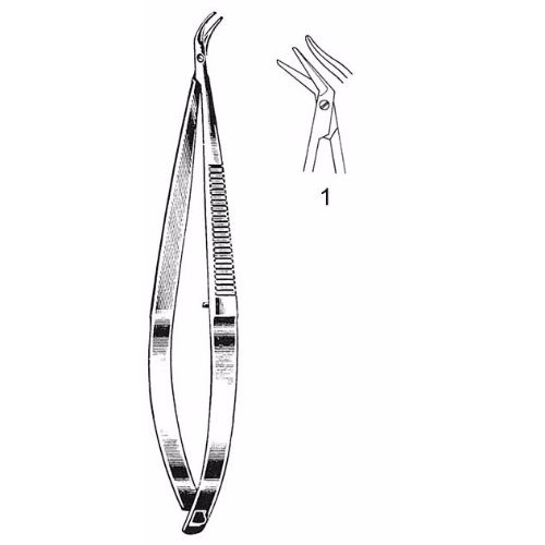 Castroviejo Corneal Section Scissors 10.2 cm , Microsurgery 7mm Blades, Curved, Blunt Tips, Right  - JFU Industries