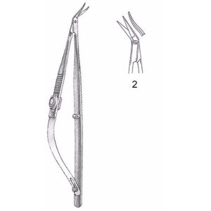 Troutman-Castroviejo Corneal Section Scissors 10.5 cm , Miniature 7mm Blades, Curved, Blunt Tips, Right  - JFU Industries