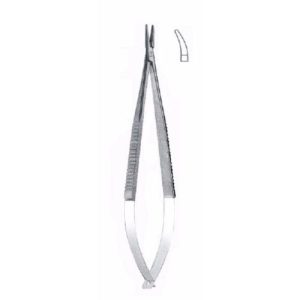 Castroviejo Micro Needle Holder 18 cm ,Curved, Smooth, Without Lock, Tungsten Carbide Jaws  - JFU Industries