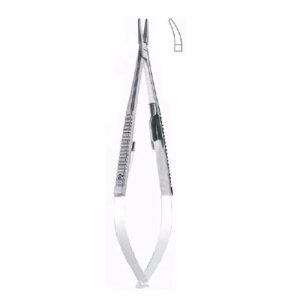 Castroviejo Micro Needle Holder 18 cm ,Curved, Smooth, With Lock, Tungsten Carbide Jaw  - JFU Industries