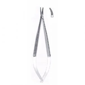 Castroviejo Micro Needle Holder 18 cm ,Curved, Serrated , Without Lock, Tungsten Carbide Jaw  - JFU Industries