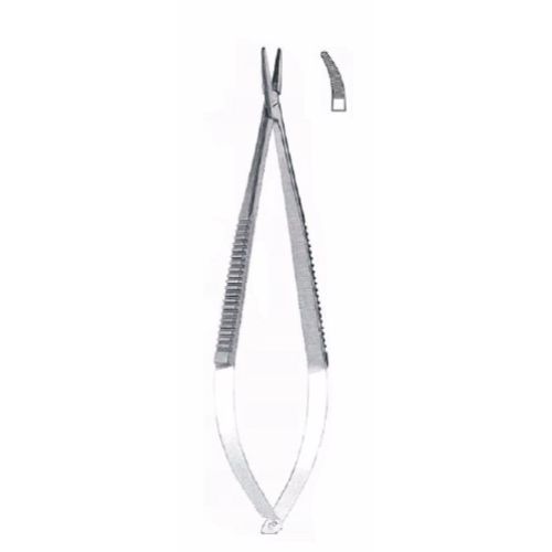 Castroviejo Micro Needle Holder 18 cm ,Curved, Serrated , Without Lock, Tungsten Carbide Jaw  - JFU Industries 3