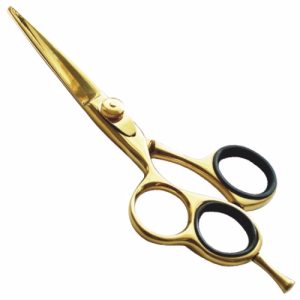 Gold Plated, Three Rings, Adjustable Screw, Finger Rest, Razor Edge Barber Shear  - JFU Industries