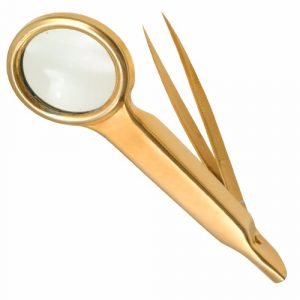 Fine Point With Magnifier, Full Gold Plated Eyebrow Tweezer 10 cm  - JFU Industries