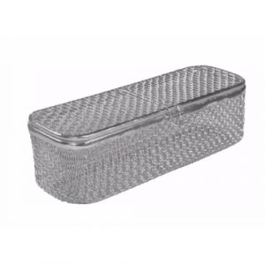 Sterilization Woven Wire Mesh Basket with Attached Lid and Push in Lock 355 x 100 x 90 mm  - JFU Industries