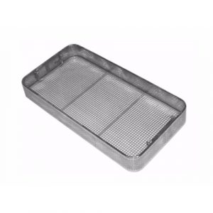 Side Perforated, Welded Mesh Base Sterilization Basket with Drop Handles 405 x 255 x 70 mm  - JFU Industries