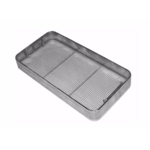 Side Perforated, Welded Mesh Base Sterilization Basket with Drop Handles 405 x 255 x 100 mm  - JFU Industries