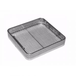 Side Perforated, Woven Mesh Base Sterilization Basket with Drop Handles 255 x 245 x 50 mm  - JFU Industries