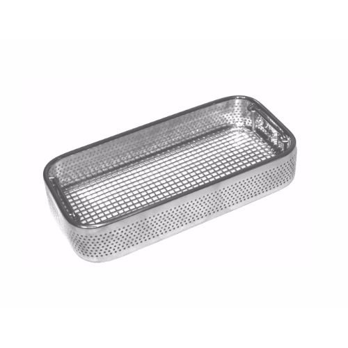 Side Perforated, Welded Mesh Base Sterilization Basket with Drop Handles 255 x 120 x 50 mm  - JFU Industries