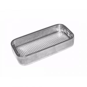 Side Perforated, Welded Mesh Base Sterilization Basket with Drop Handles 255 x 120 x 70 mm  - JFU Industries