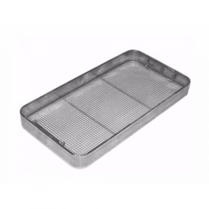 Side Perforated, Welded Mesh Base Sterilization Basket with Drop Handles 485 x 255 x 70 mm  - JFU Industries