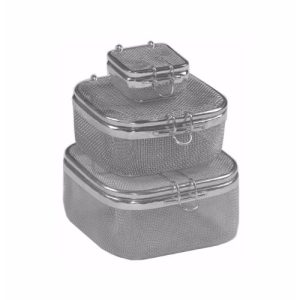 Sterilization Super Fine Woven Mesh Basket with Attached Lid and Lock 80 x 80 x 40 mm  - JFU Industries