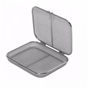 Sterilization Super Fine Woven Mesh Basket with Attached Lid and Lock 230 x 150 x 50 mm  - JFU Industries