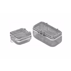 Sterilization Super Fine Woven Mesh Basket with Attached Lid and Lock 80 x 40 x 40 mm  - JFU Industries