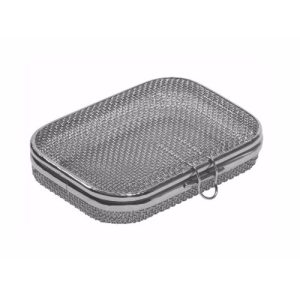 Sterilization Micro Woven Mesh Basket with Attached Lid and Lock 150 x 110 x 20 mm  - JFU Industries