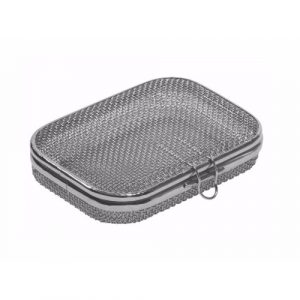 Sterilization Micro Woven Mesh Basket with Attached Lid and Lock 180 x 130 x 20 mm  - JFU Industries
