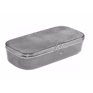 Sterilization Micro Woven Mesh Basket with Attached Lid and Lock 220 x 150 x 30 mm  - JFU Industries