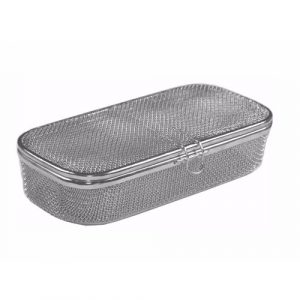 Sterilization Micro Woven Mesh Basket with Attached Lid and Lock 225 x 110 x 50 mm  - JFU Industries