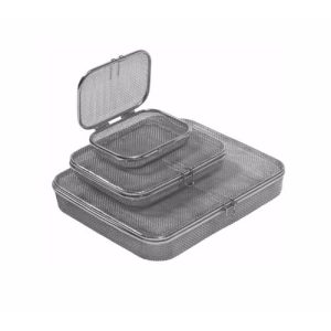 Sterilization Micro Woven Mesh Basket with Attached Lid and Lock 250 x 200 x 20 mm  - JFU Industries