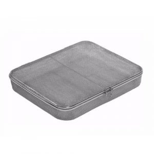 Sterilization Micro Woven Mesh Basket with Attached Lid and Lock 380 x 250 x 50 mm  - JFU Industries