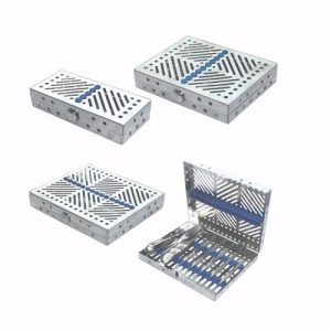 Elongated Holes Cassette Tray with Lid and Silicone Inserts – 20 Instruments (280 x 180 x 35 mm)  - JFU Industries