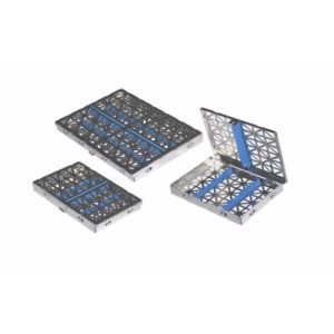 Triangle Cross Holes Cassette Tray with Lid and Silicone Inserts – 10 Instruments (185 x 130 x 22 mm)  - JFU Industries